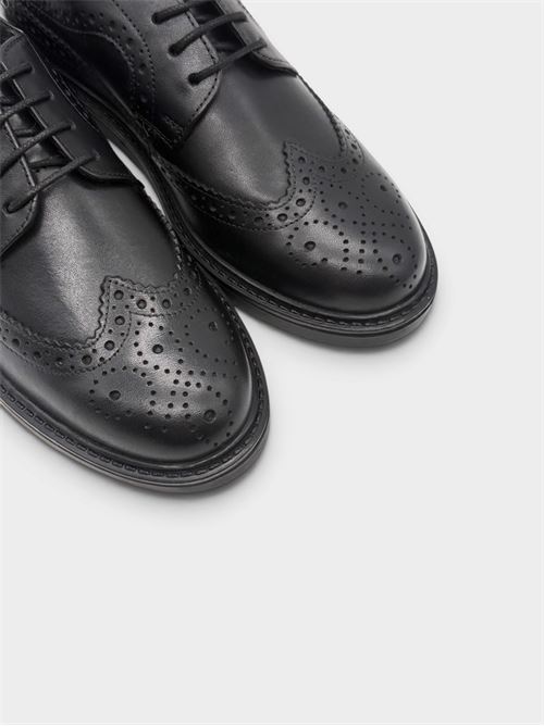 Stringata in pelle nera con lavorazione brogue FUNNY DUCK | VR60002PELLEBLACK